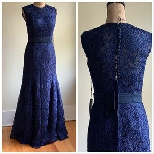 Bailey Bridal Womens Lace Gown Dress Blue Floral Jewel Neck Sleeveless 4